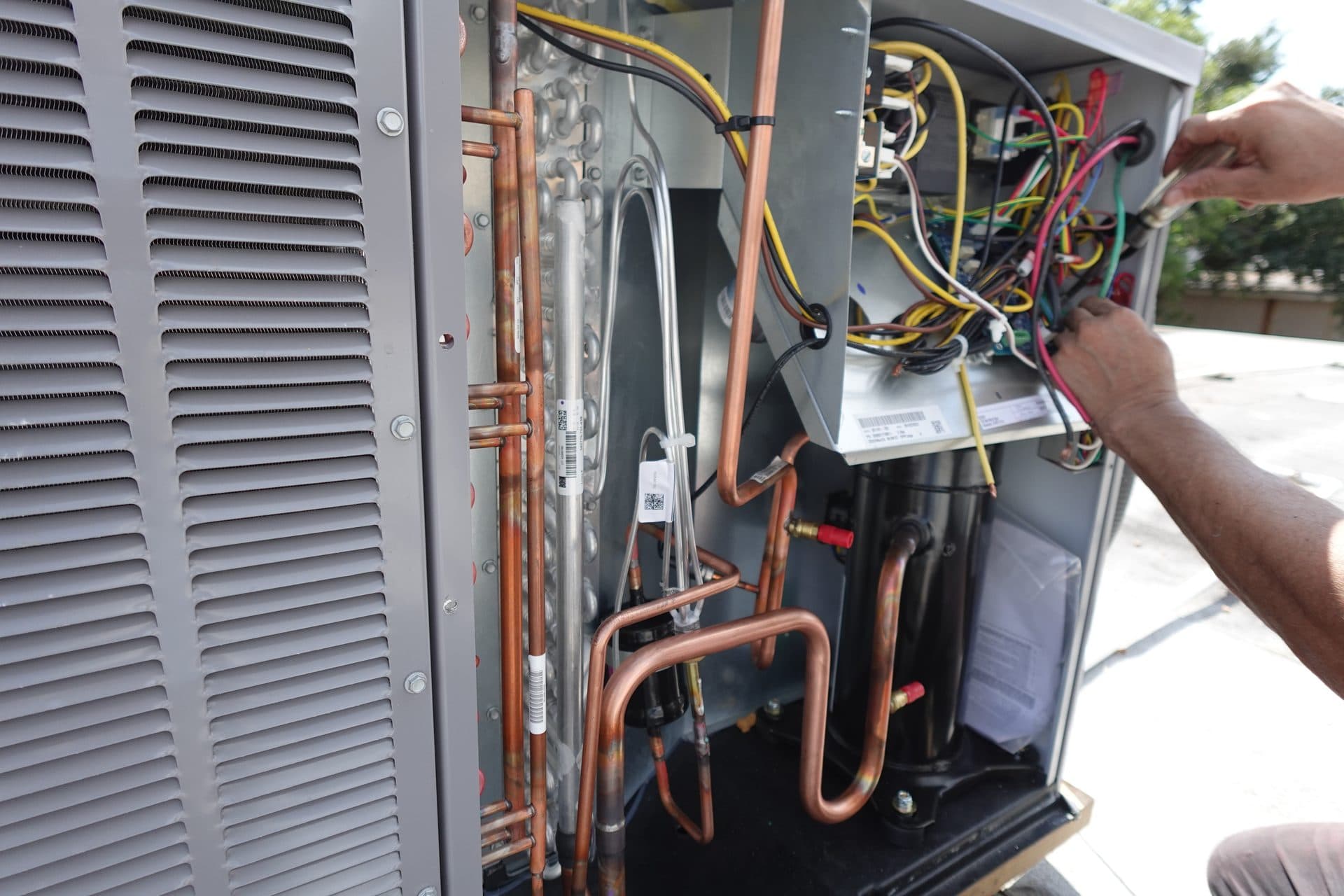 Close-up of HVAC wiring and air quality system components